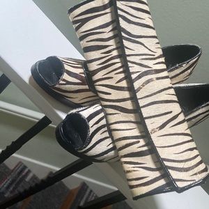 Pony hair zebra print purse and shoes.